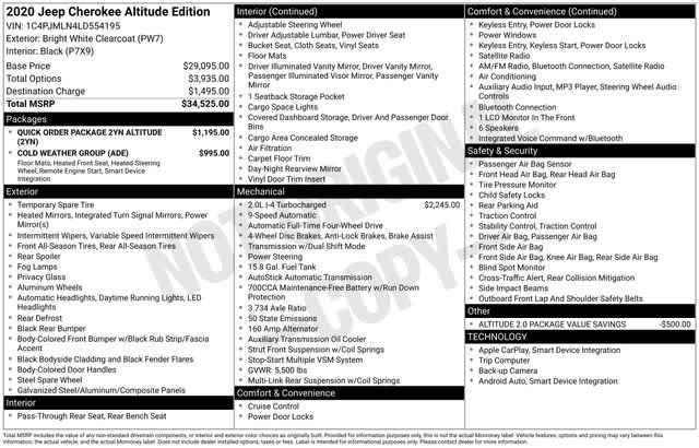 used 2020 Jeep Cherokee car, priced at $15,998