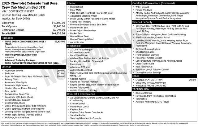 new 2026 Chevrolet Colorado car, priced at $43,395