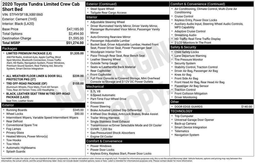 used 2020 Toyota Tundra car, priced at $45,888