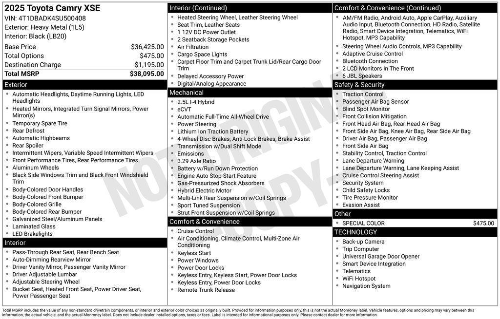 new 2025 Toyota Camry car, priced at $34,995