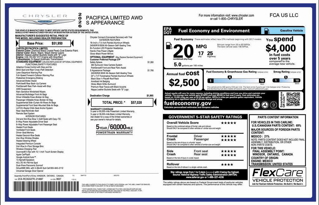 new 2026 Chrysler Pacifica car, priced at $50,020