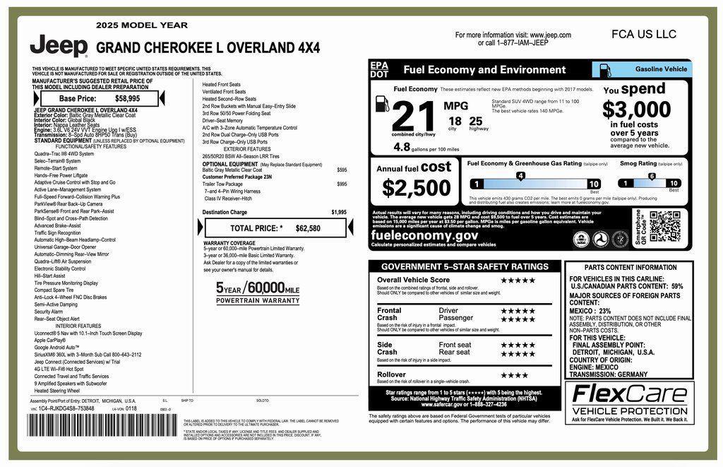 new 2025 Jeep Grand Cherokee L car, priced at $53,080