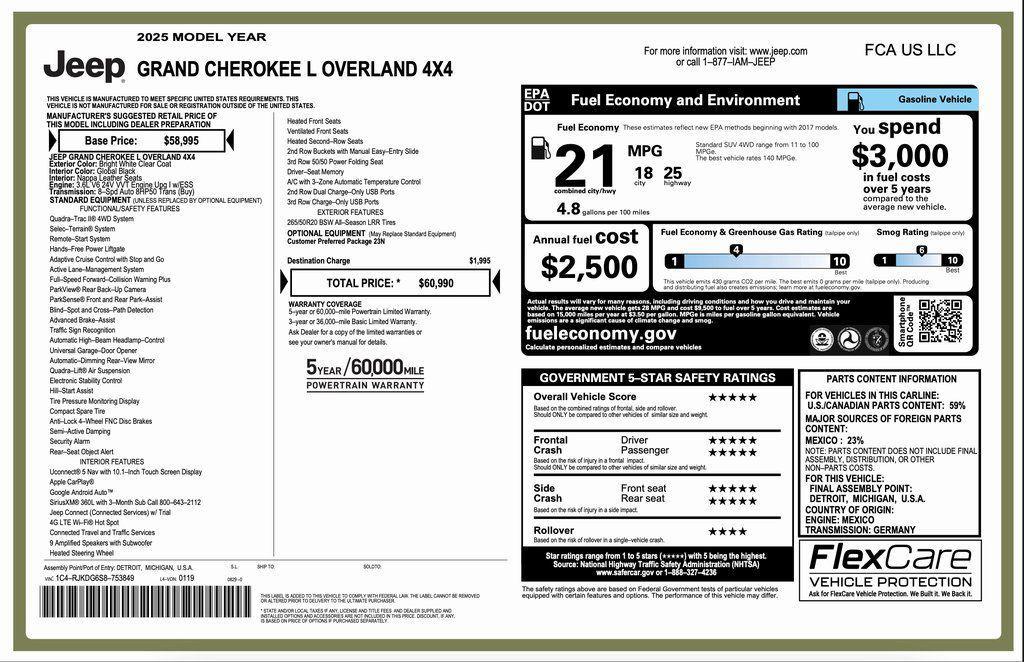 new 2025 Jeep Grand Cherokee L car, priced at $50,490