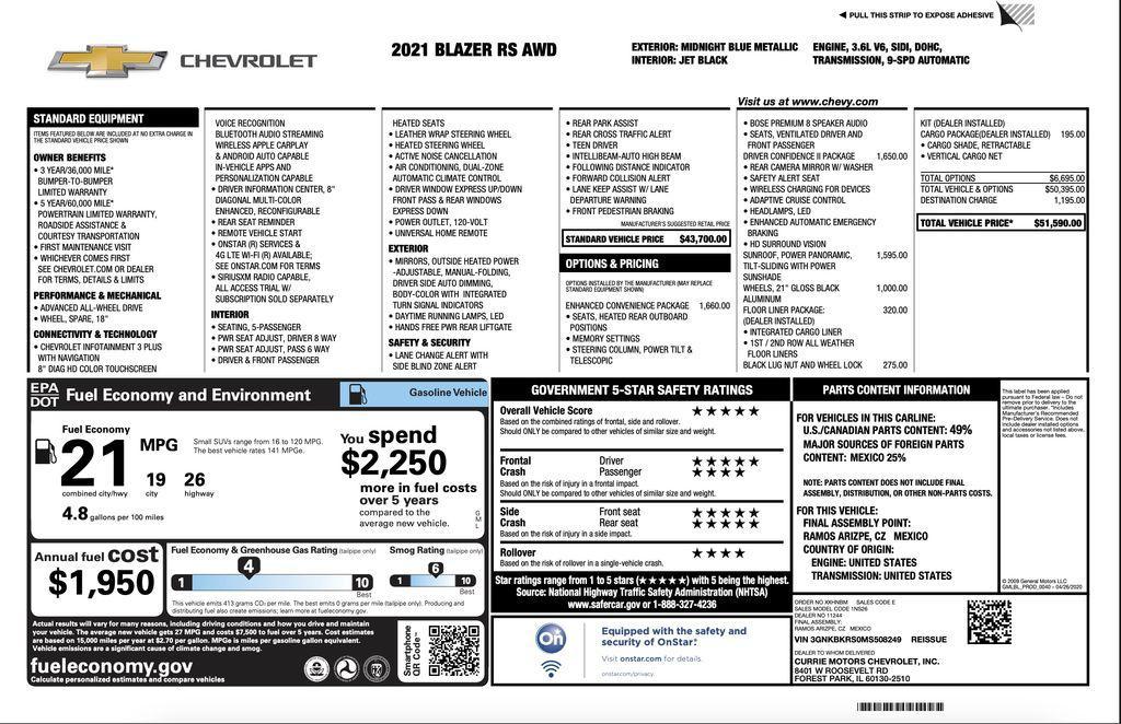 used 2021 Chevrolet Blazer car, priced at $27,994