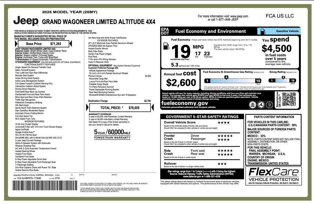 new 2026 Jeep Grand Wagoneer car, priced at $73,555