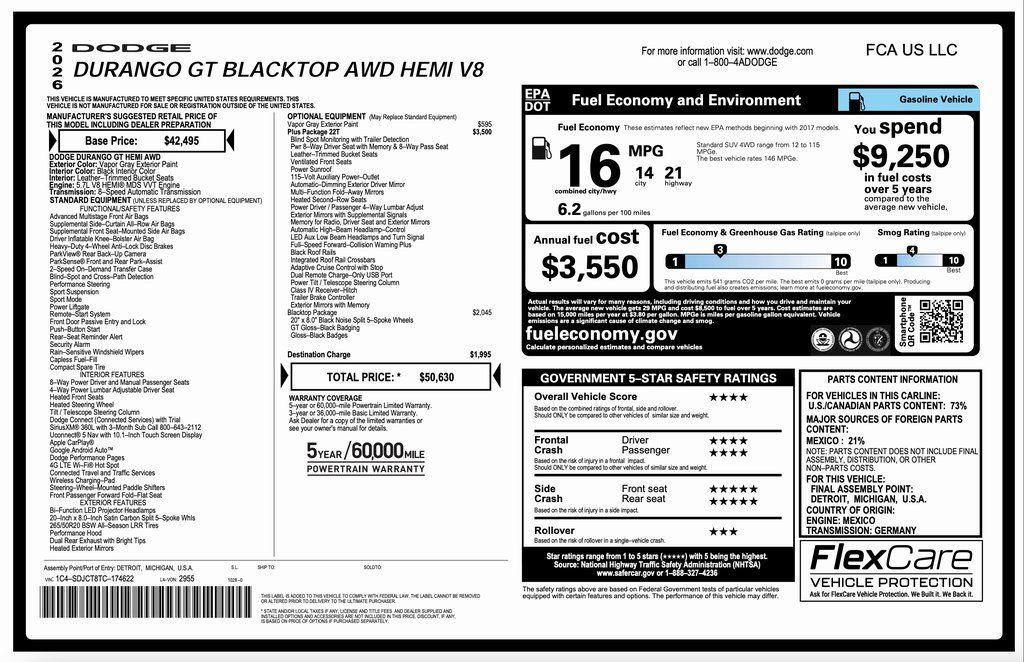 new 2026 Dodge Durango car, priced at $46,630