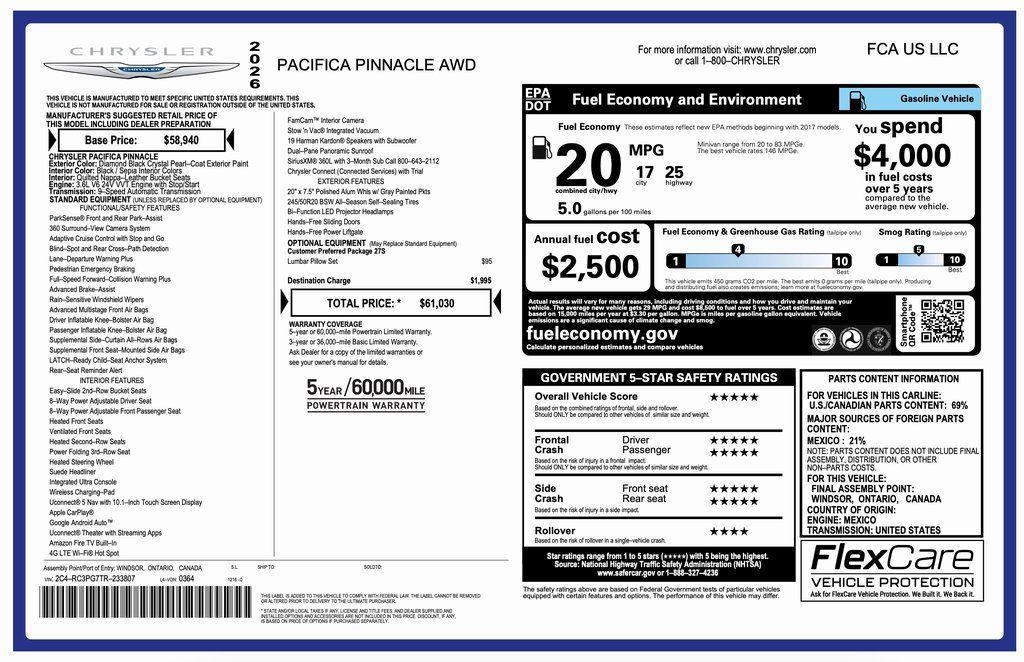 new 2026 Chrysler Pacifica car, priced at $54,030