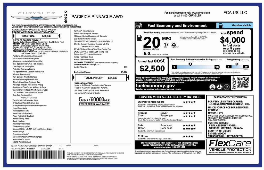new 2026 Chrysler Pacifica car, priced at $53,530