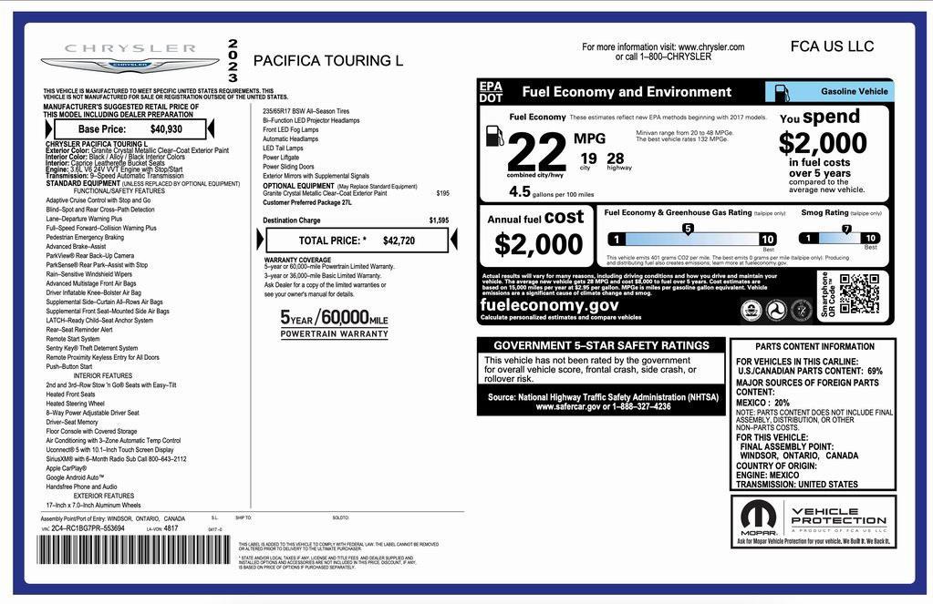 used 2023 Chrysler Pacifica car, priced at $22,194