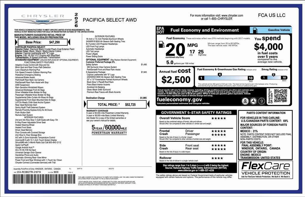 new 2026 Chrysler Pacifica car, priced at $45,225