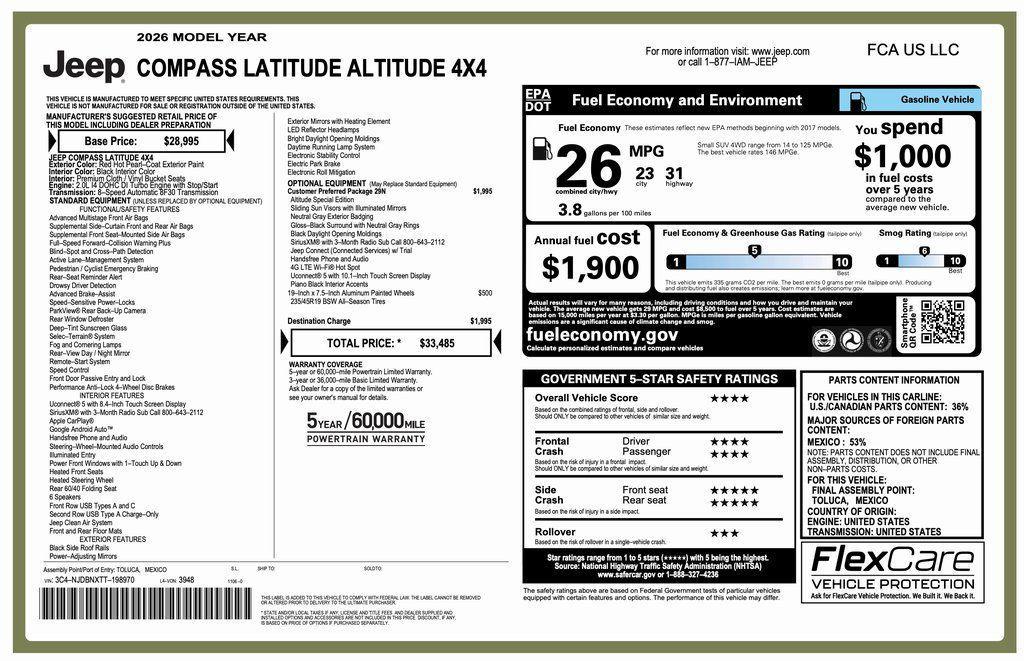 new 2026 Jeep Compass car, priced at $29,485