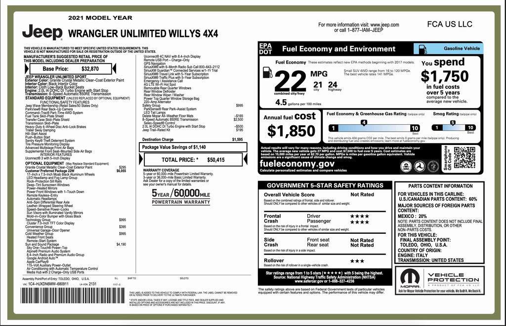 used 2021 Jeep Wrangler car, priced at $28,994