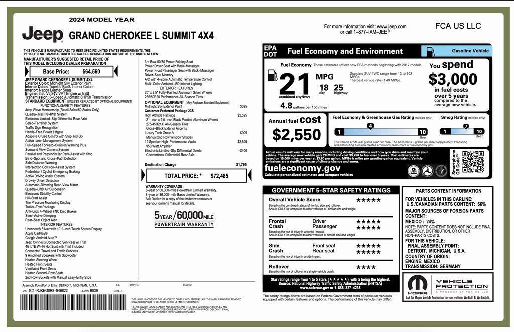 used 2024 Jeep Grand Cherokee L car, priced at $45,694