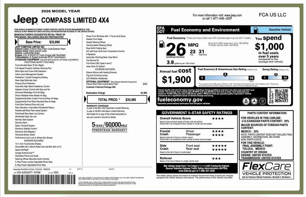 new 2026 Jeep Compass car, priced at $30,980