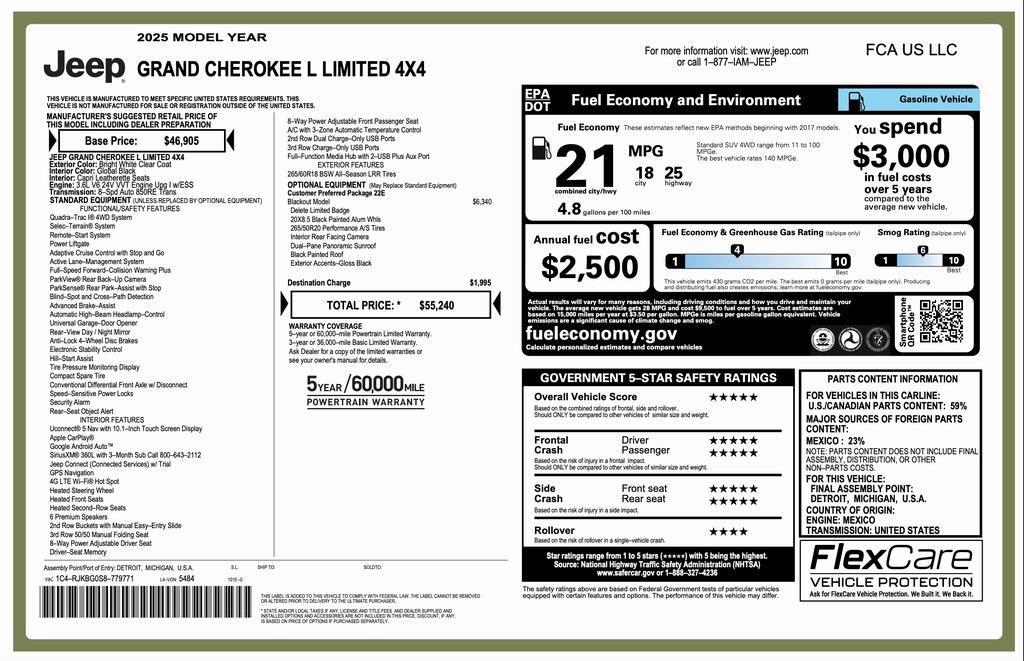 new 2025 Jeep Grand Cherokee L car, priced at $47,740