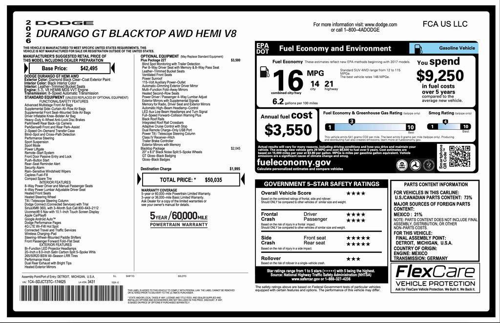 new 2026 Dodge Durango car, priced at $46,035