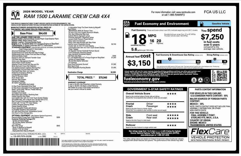 new 2026 Ram 1500 car, priced at $64,940