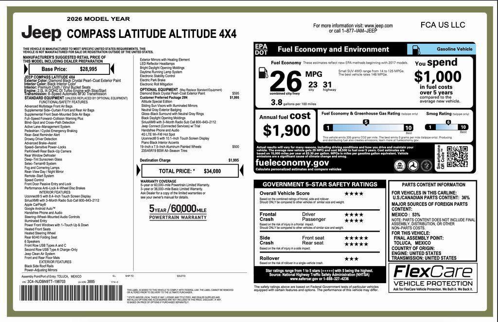 new 2026 Jeep Compass car, priced at $30,080