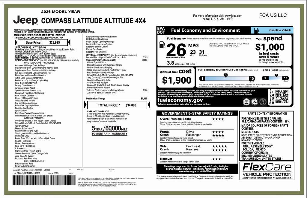 new 2026 Jeep Compass car, priced at $30,580