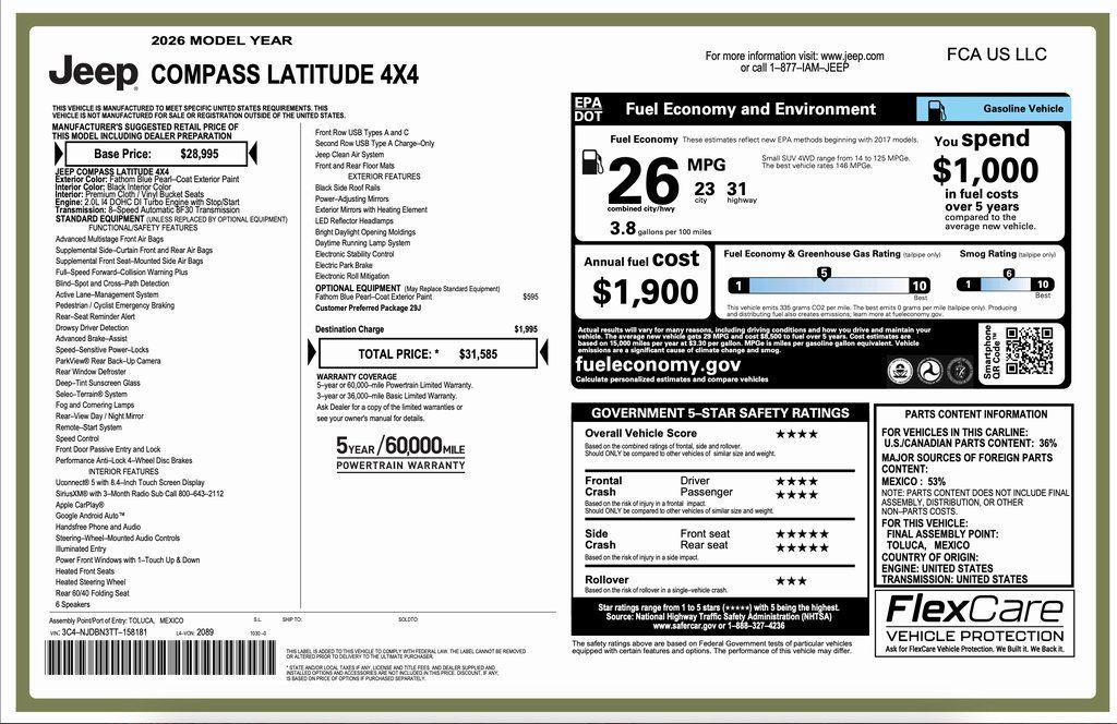 new 2026 Jeep Compass car, priced at $27,585