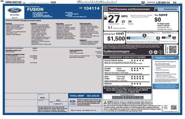 used 2020 Ford Fusion car, priced at $15,355