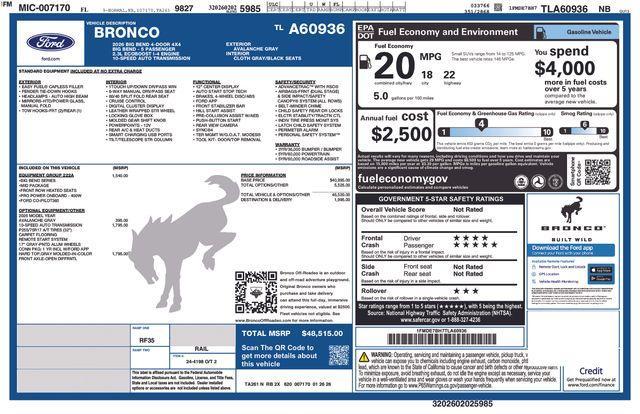 new 2026 Ford Bronco car, priced at $48,515