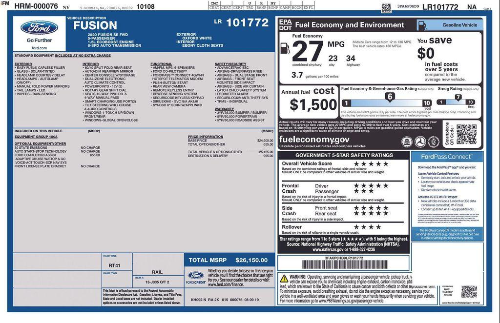 used 2020 Ford Fusion car, priced at $12,290