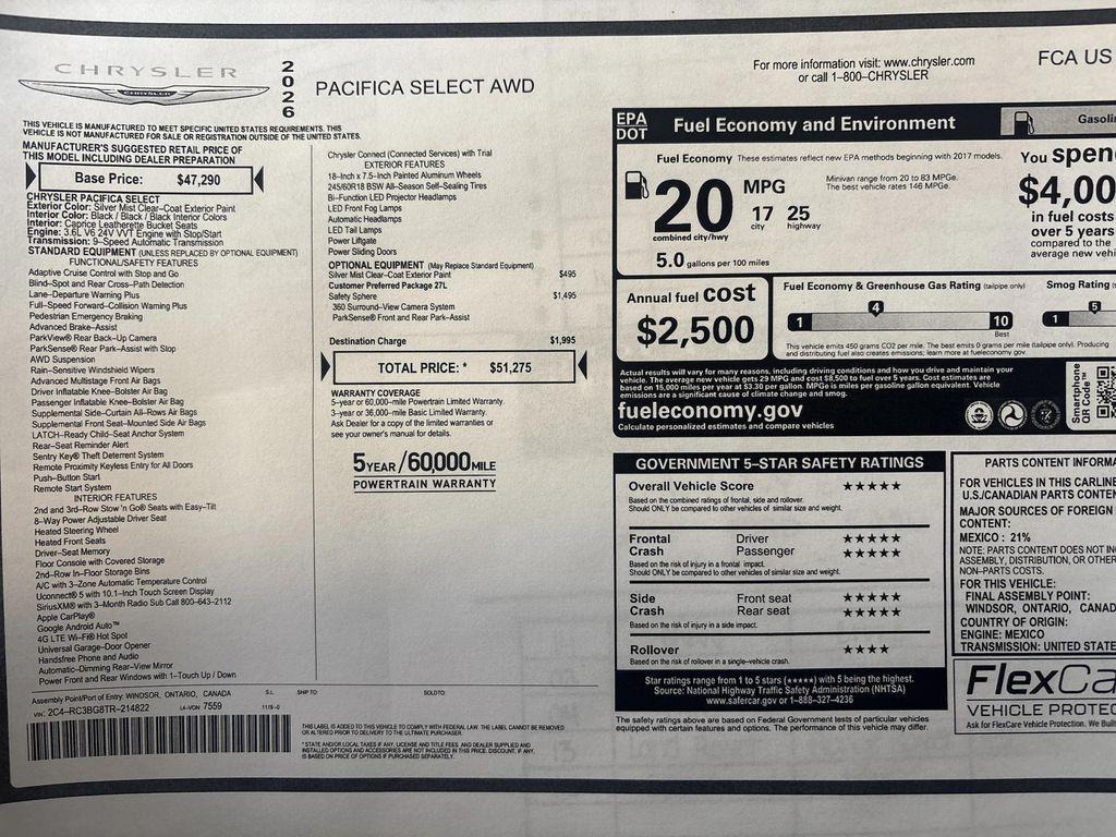 used 2026 Chrysler Pacifica car, priced at $42,995