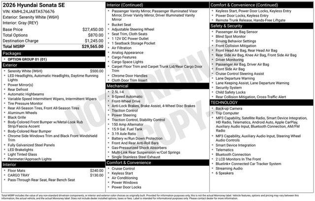 new 2026 Hyundai Sonata car, priced at $24,065