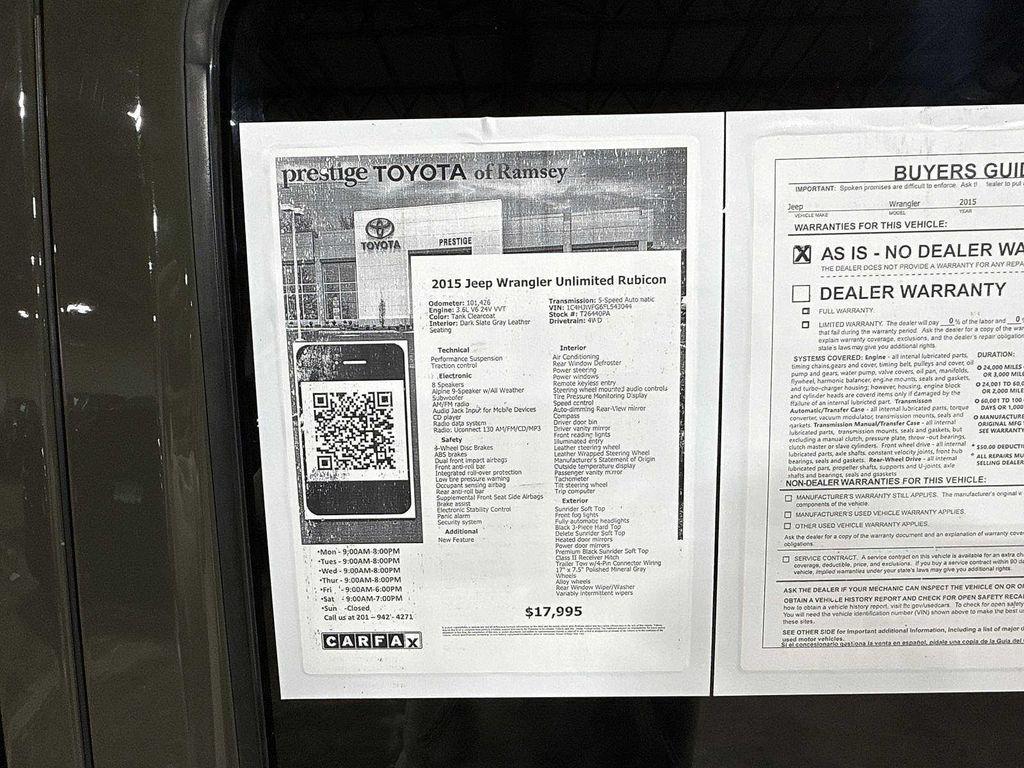 used 2015 Jeep Wrangler Unlimited car, priced at $17,695