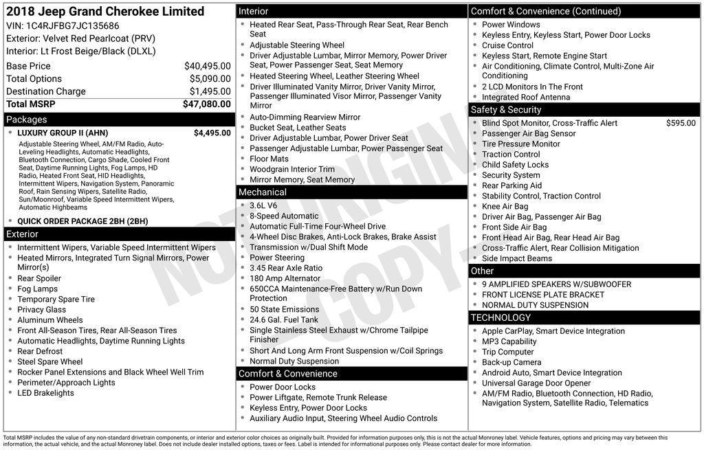 used 2018 Jeep Grand Cherokee car, priced at $13,444