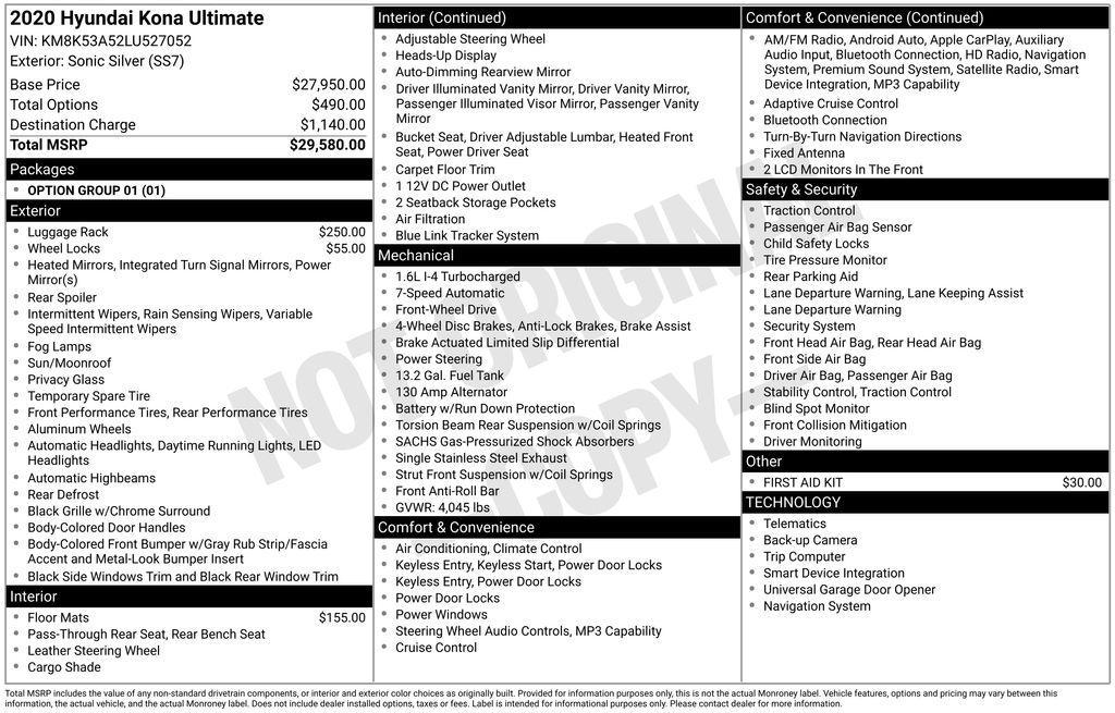 used 2020 Hyundai Kona car, priced at $17,351