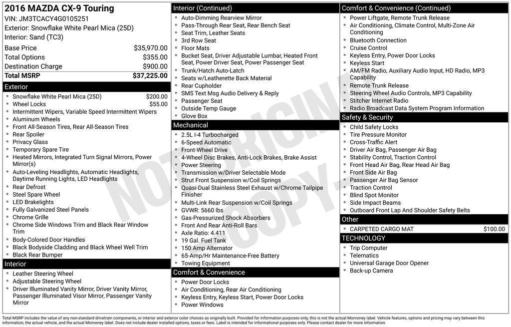 used 2016 Mazda CX-9 car, priced at $13,986