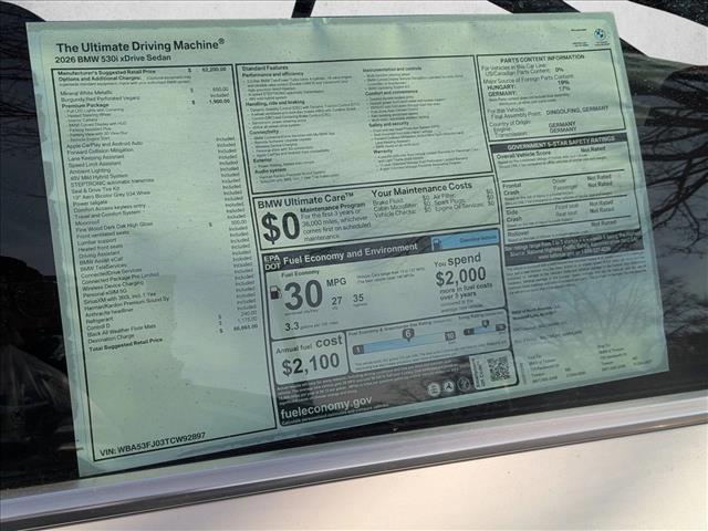 new 2026 BMW 530 car, priced at $66,665