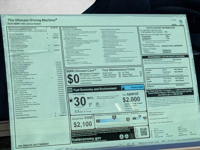 new 2026 BMW 530 car, priced at $70,850