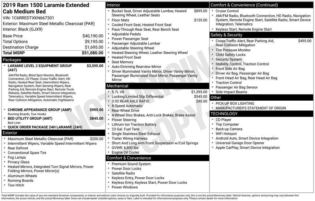 used 2019 Ram 1500 car, priced at $34,000