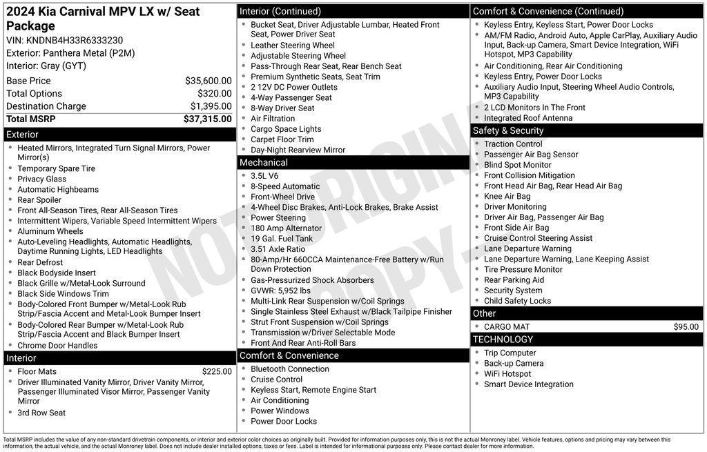 used 2024 Kia Carnival car, priced at $33,500