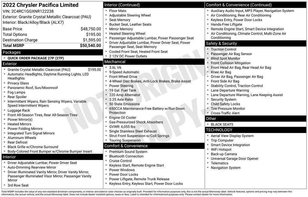used 2022 Chrysler Pacifica car, priced at $28,500