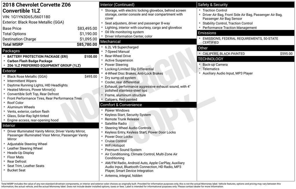 used 2018 Chevrolet Corvette car, priced at $65,000