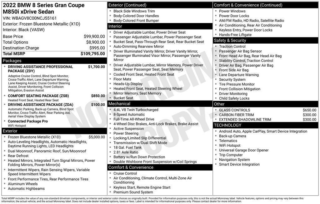 used 2022 BMW M850 Gran Coupe car, priced at $57,500