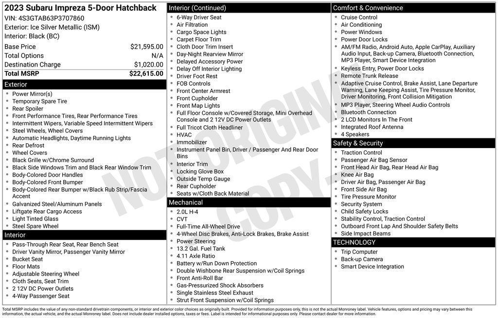 used 2023 Subaru Impreza car, priced at $20,000