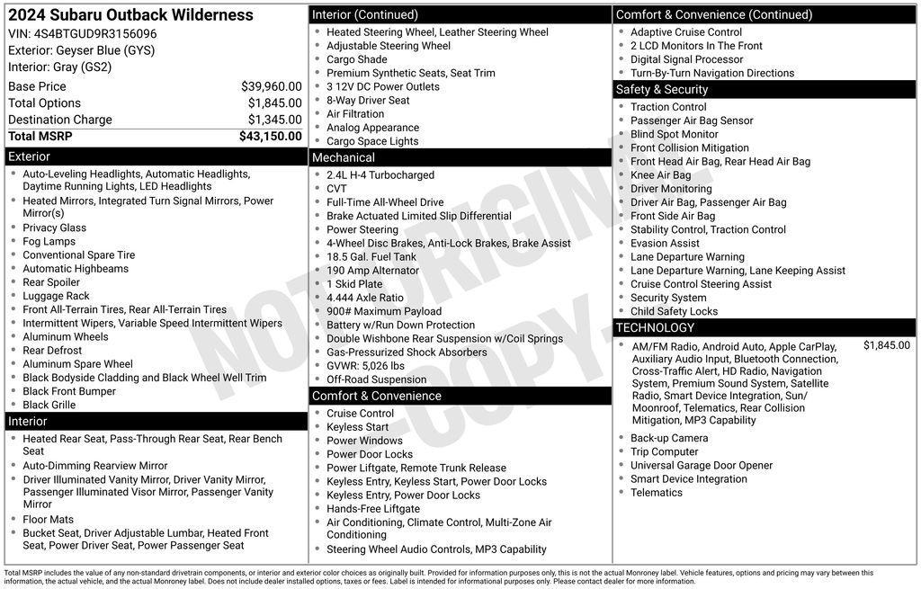 used 2024 Subaru Outback car, priced at $34,000