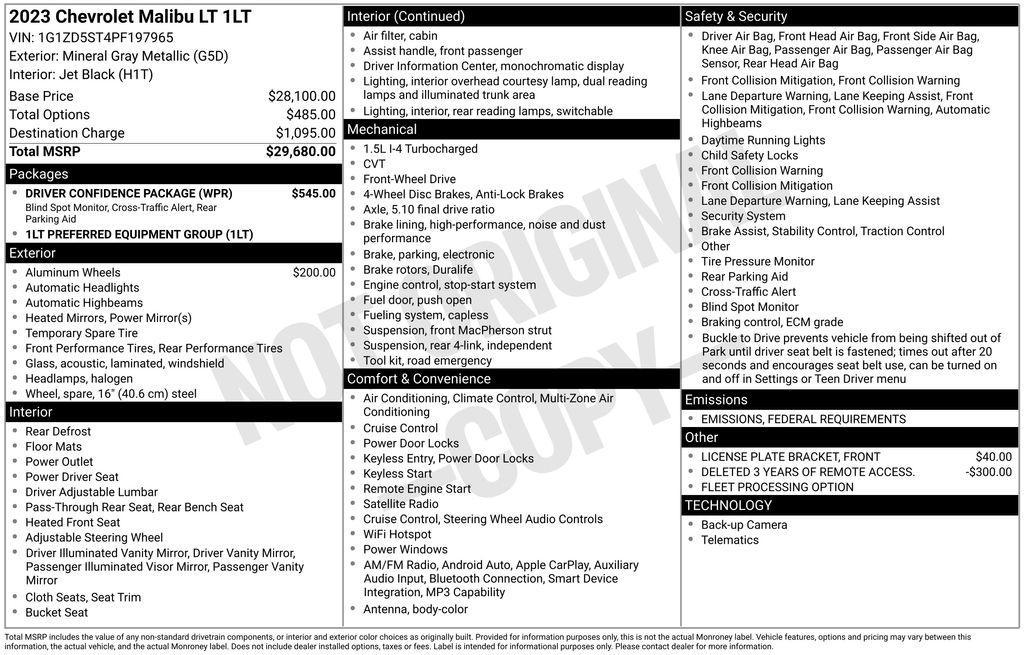 used 2023 Chevrolet Malibu car, priced at $20,000