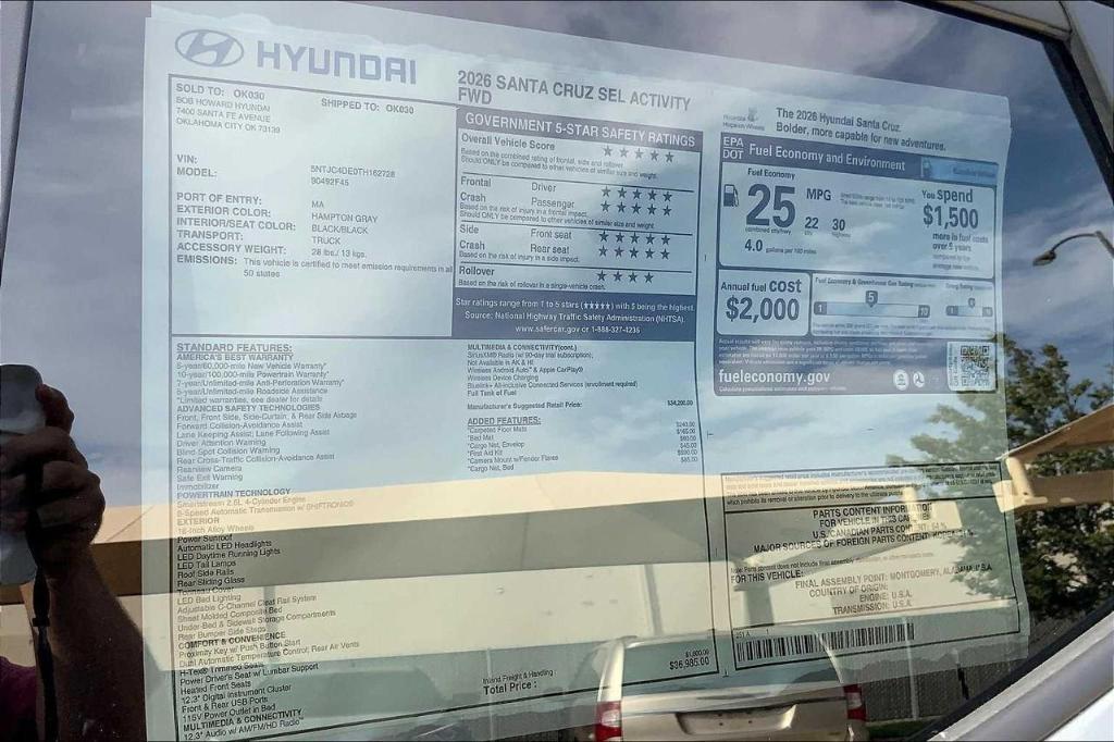 new 2026 Hyundai SANTA CRUZ car, priced at $30,797