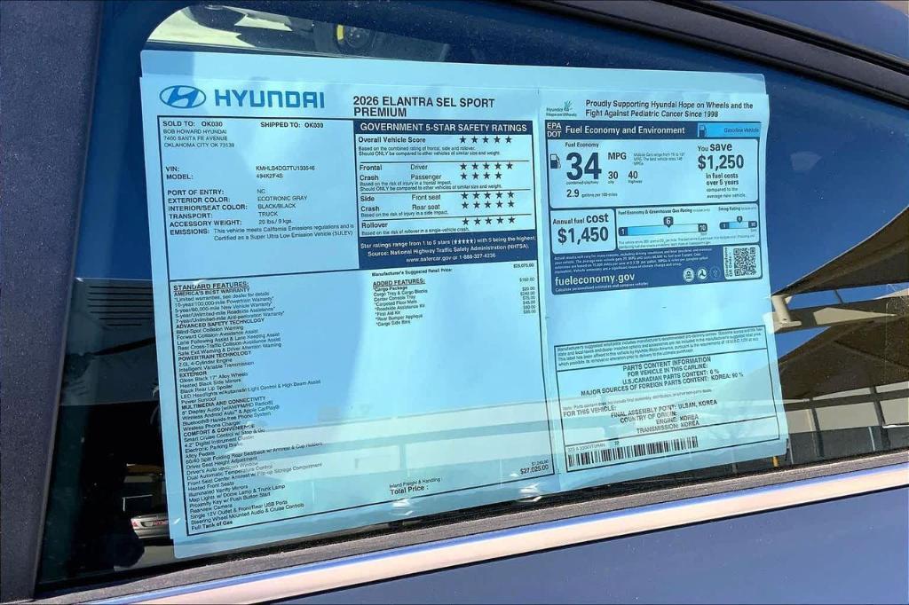 new 2026 Hyundai Elantra car, priced at $24,593
