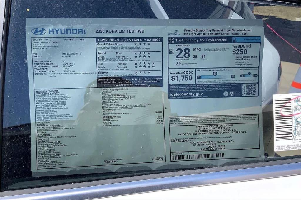 new 2026 Hyundai Kona car, priced at $30,352