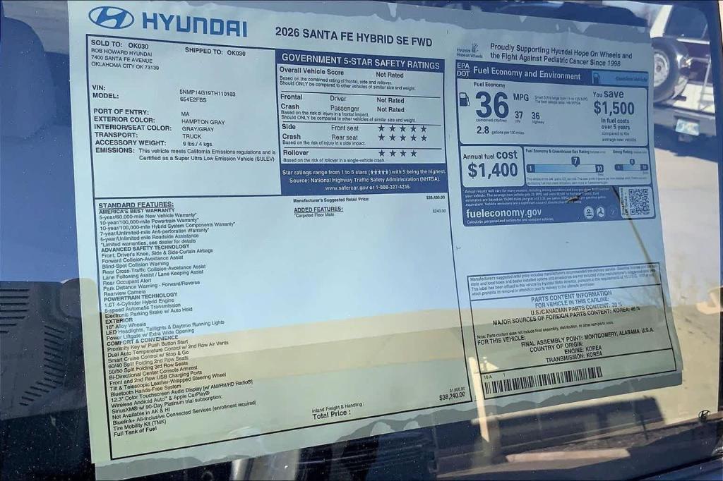 new 2026 Hyundai SANTA FE HEV car, priced at $34,416