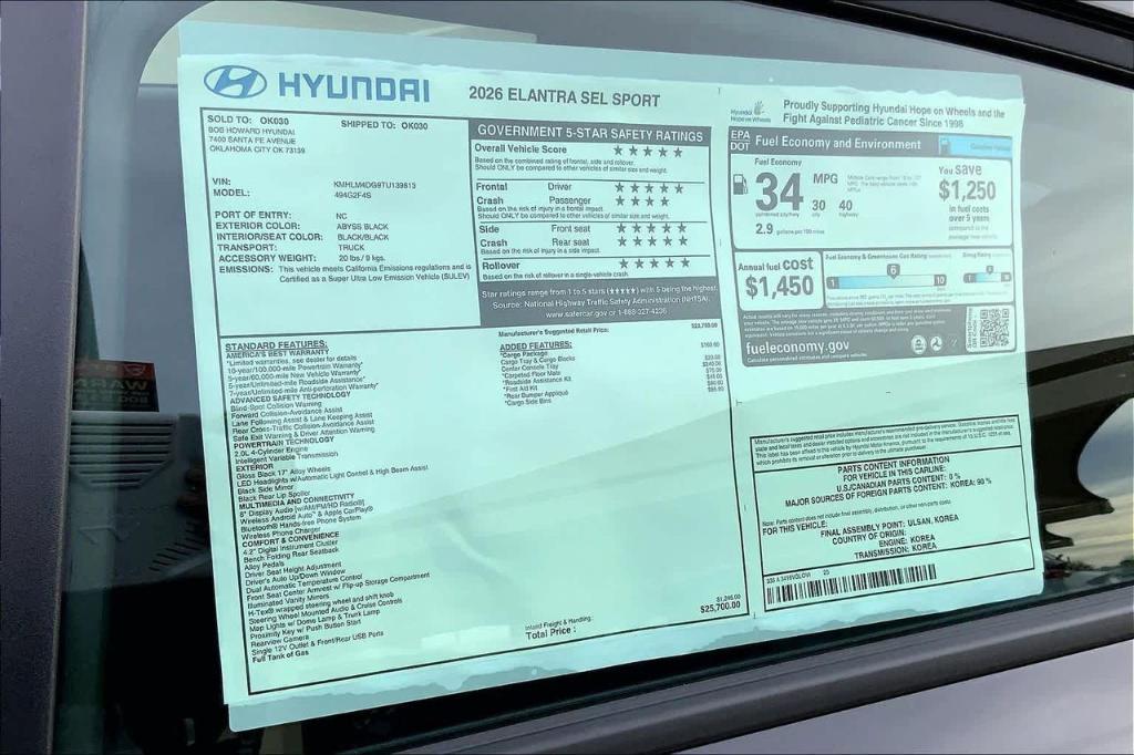 new 2026 Hyundai Elantra car, priced at $23,387