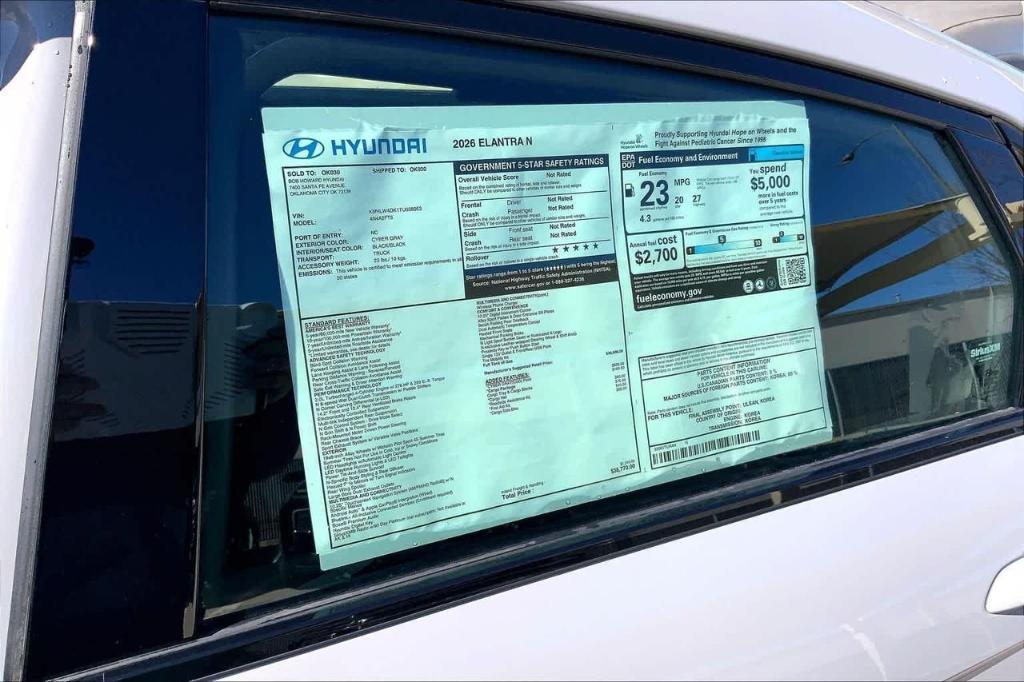 new 2026 Hyundai ELANTRA N car, priced at $34,893