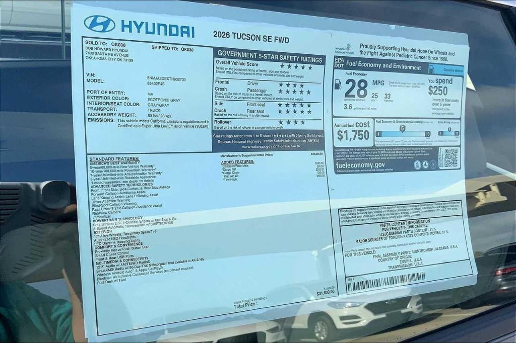 new 2026 Hyundai Tucson car, priced at $28,010